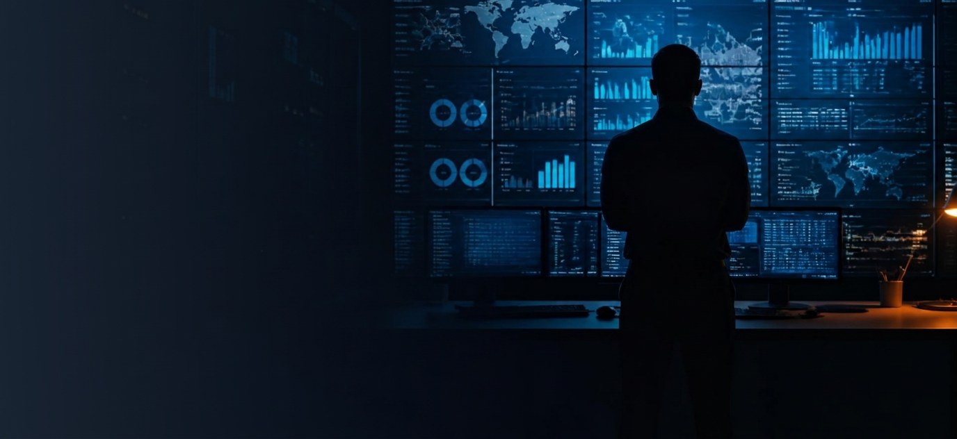 Security operations center with wall of monitoring displays