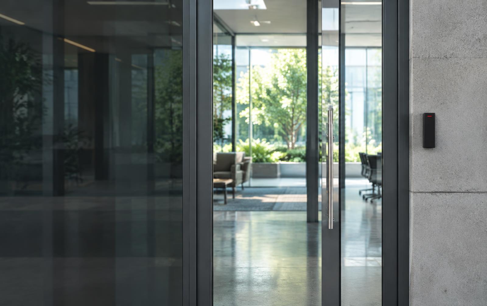 Modern office entrance with access control