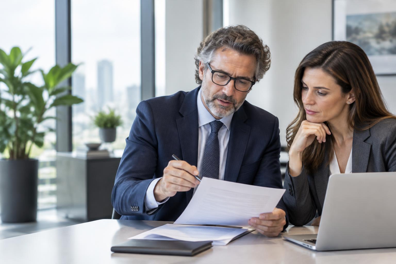 Professionals reviewing technology compliance documentation