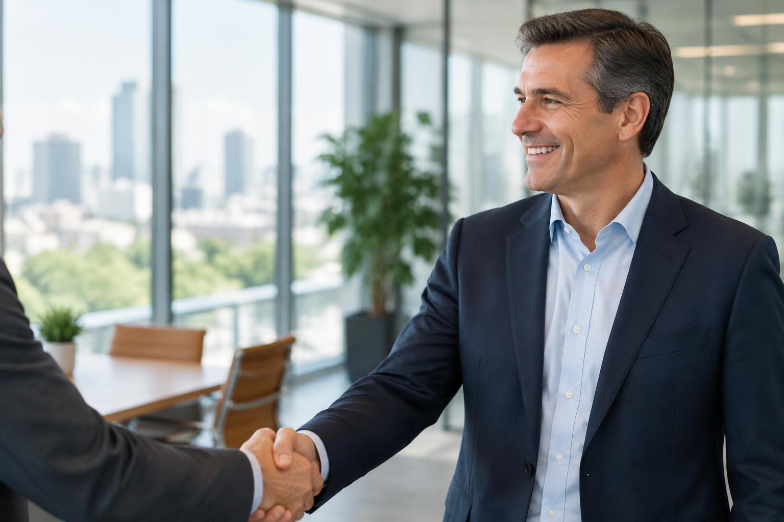 Technology partners meeting in a professional office